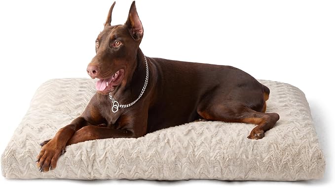 EHEYCIGA Washable Dog Bed for Crate 44x32 Inch, Anti-Slip XL Plus Kennel Pad for Extra Large Dogs Up to 85 lbs, Plush and Comfy Pet Sleeping Mat, Beige
