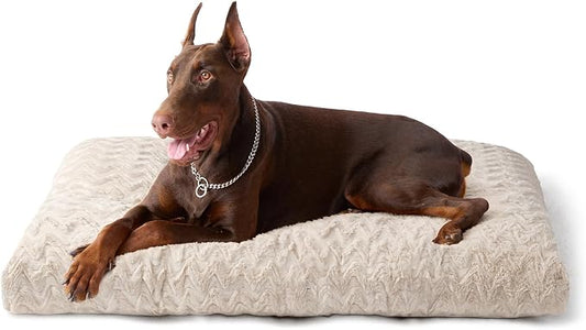 EHEYCIGA Washable Dog Bed for Crate 44x32 Inch, Anti-Slip XL Plus Kennel Pad for Extra Large Dogs Up to 85 lbs, Plush and Comfy Pet Sleeping Mat, Beige