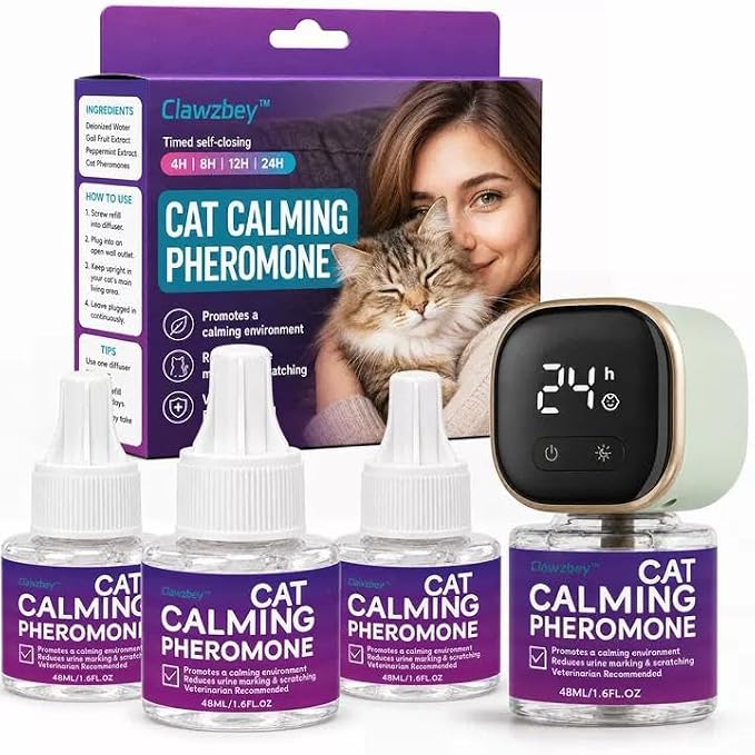 Smart Cat Calming Pheromone Diffuser, 1 Diffuser + 3 Refills | Smart Calming Diffuser with Timer And Auto-On Features, Effectively Reduces Anxiety, Fighting, Scratching & Pee Spraying