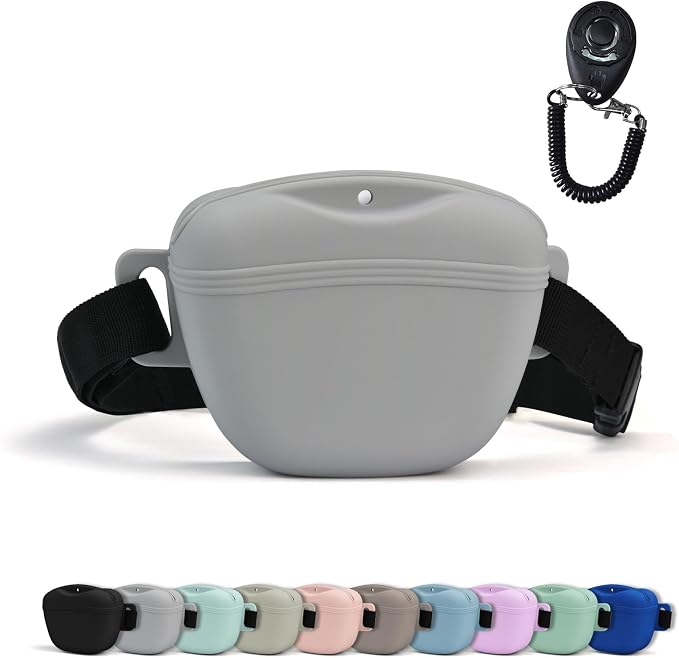 AUDWUD Magnetic Silicone Dog Treat Pouch with Adjustable Belt | Fits All Waist Sizes.Hands free with adjustable strap 31"-49.5",Magnetic spill proof seal for active,flexible