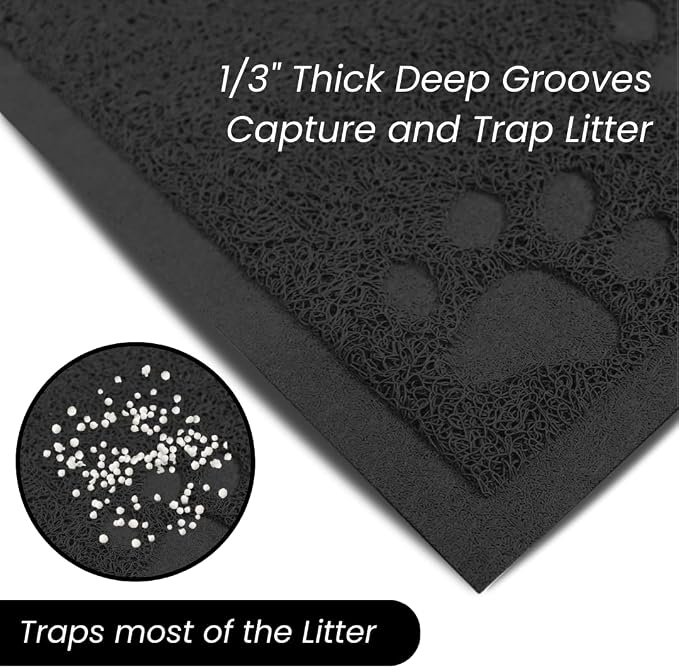 Andalus Large Cat Litter Mat, Pack of 2 - Waterproof, Non-Slip & Easy to Clean Cat Litter Box Mat for Extra Efficient Pet Litter-Trapping, Black (30” X 18”)