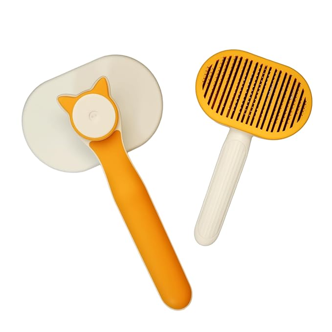 Self Cleaning Slicker Brush for Dogs and Cats | 2 in 1 Grooming Tool, Removes Loose Undercoat Tangles, Shedding Hair, Massage Bristles, Anti-Slip Handle, Long and Short Hair
