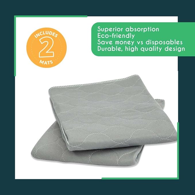 rocket & rex Grey Washable Reusable Pee Pads, Leak-Proof (22x22, 2pk) | For potty training, whelping & crate lining. OEKO-TEX, chemical-free.