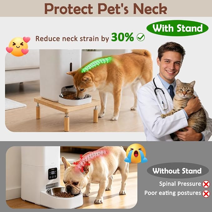 SZEE Adjustable Dog Food Stand, Raised Dog Bowl Stand for Medium Breeds, Elevates from 5 1/2" to 6 3/4", Relieves Spine and Joints on Pets (M, Solid Wood)