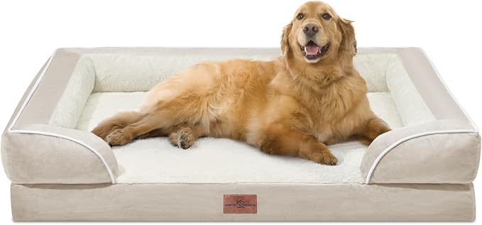 Comfort Expression Orthopedic Dog Bed for Extra Large Dogs with Bolster | Waterproof Dog Couch Bed with Washable Cover & Non-Slip Bottom, Supportive Egg Crate Foam XL Pet Bed, 42x30 Inch
