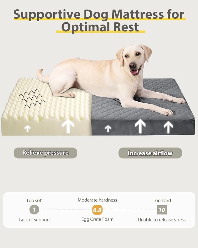 NUPIDA Orthopedic Dog Beds for Extra Large Dogs Waterproof Pet Mattress with Removable Washable Cover and Non-Slip Bottom, Quilting Bed for Crate, 47x29 Inch, Dark Gray