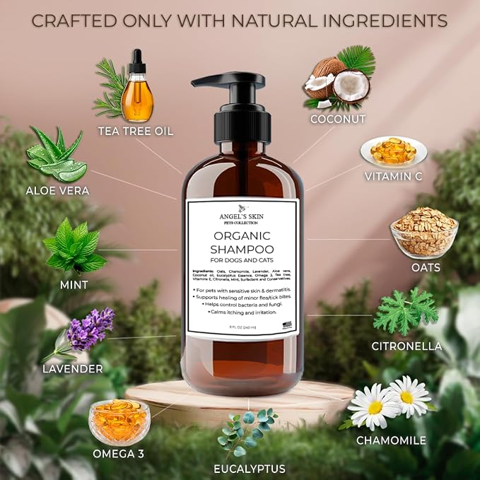 Organic Dog & Cat Shampoo for Sensitive Skin — Oatmeal, Aloe Vera, Coconut & Lavender | Soothes Allergies, Dermatitis & Itchy Skin | Vet-Reviewed Formula | Made in USA | 8 fl oz