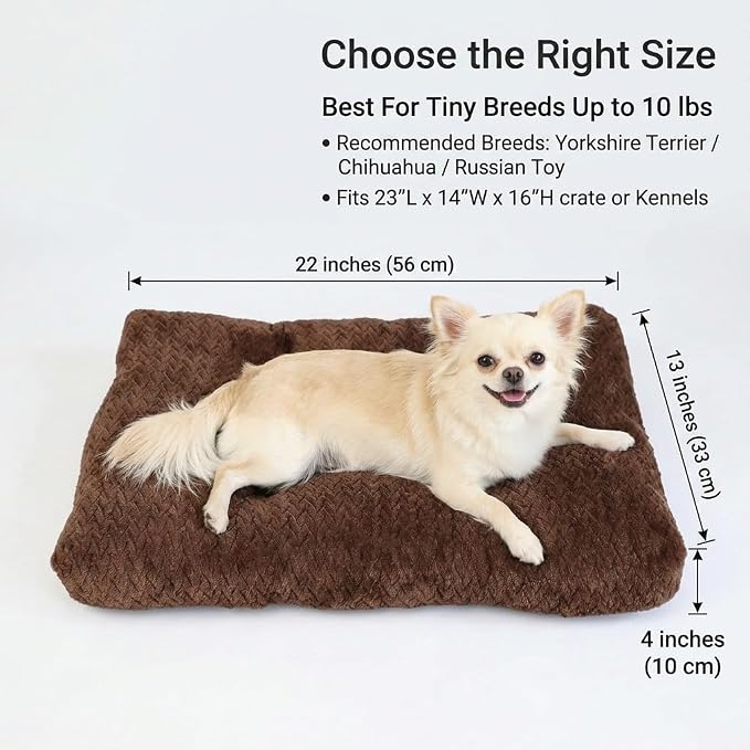 Small Dog Bed for Crate,22 Inch Washable Dog Crate Pad for Dog Cages,Soft Jacquard Flannel Puppy Kennel Bed with Anti-Slip Bottom,Fluffy Dog Mat for Small Dogs,Dark Brown