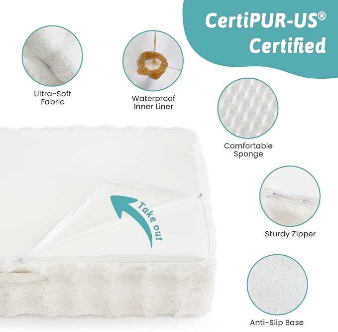 COZY KISS Orthopedic Dog Bed for Extra Large Dog 44x32 inch, XL Faux Fur Pet Sofa, Bolster Foam Bed with Sides, Non-Slip and Egg-Crate Big Dog Couch Bed with Washable Removable Cover, Beige
