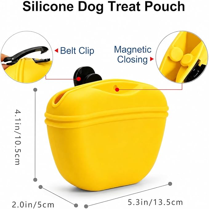 Dog Treat Pouch for Training, Silicone Dog Treat Bag with Strong Clip, Hands-Free Puppy Training Treat Holder, Portable Pet Snack Pouch for Walking, Agility, Obedience Training & Outdoor Use