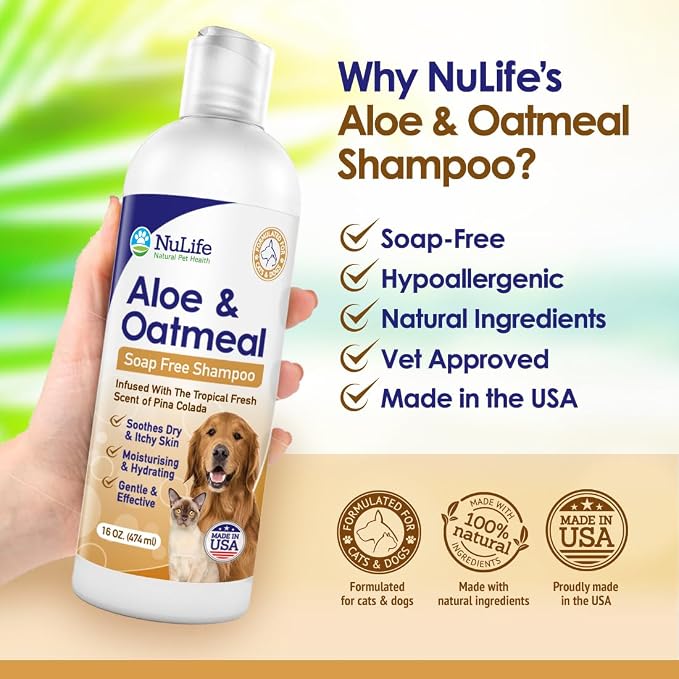 Oatmeal Dog Shampoo with Soothing Aloe Vera, Sensitive Skin Dog Shampoo for All Pets, with Tropical Fresh Pina Colada Scent, Hypoallergenic Formula Provides Relief from Allergies & Dry Itchy Skin