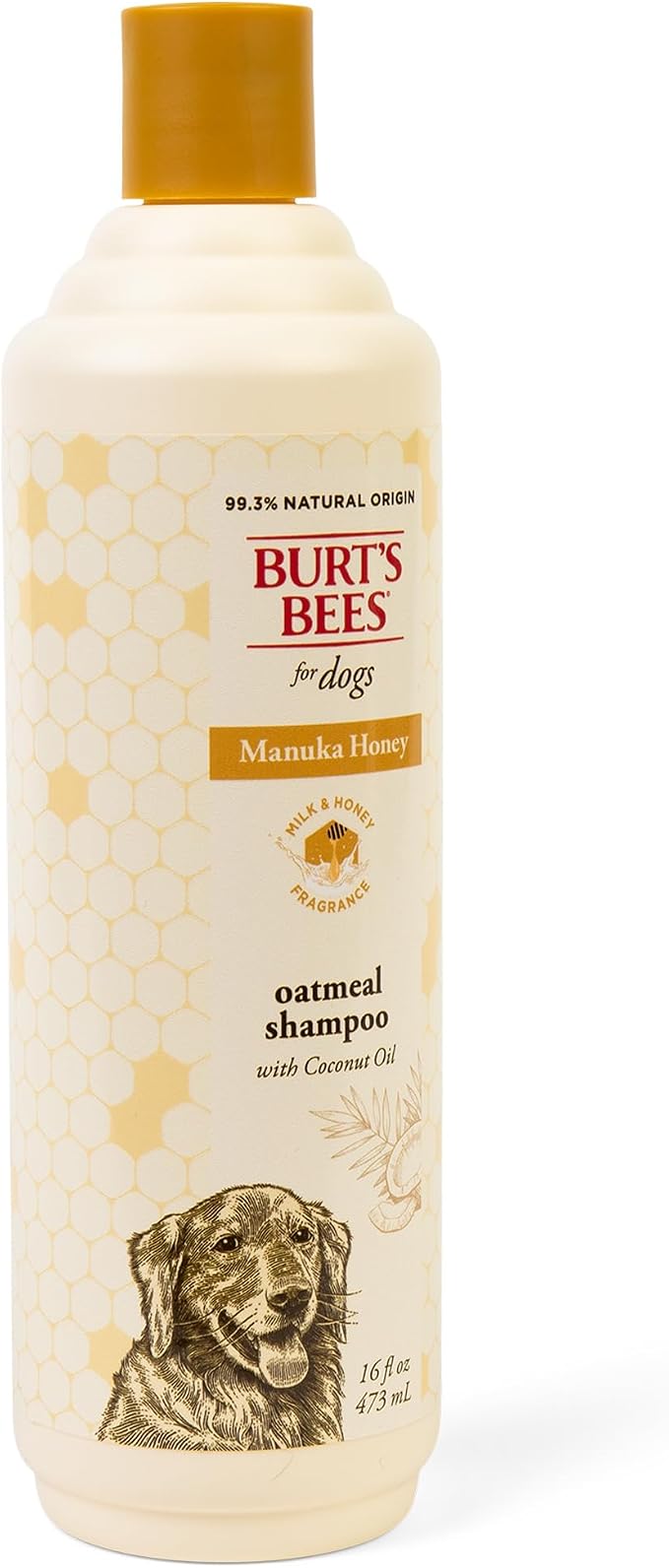 Burts Bees for Pets Manuka Honey Oatmeal Shampoo, Milk and Honey, 16 Fl Oz | Colloidal oatmeal and coconut oil, 95%+ natural origin, sulfate- and paraben-free, milk and honey scent