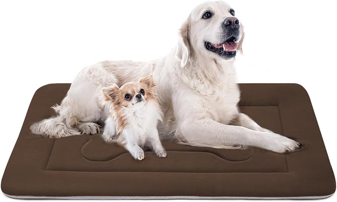 Extra Large Dog Bed Soft Dog Crate Pad Mat, 48 in Non-Slip Bottom Washable Dog Sleeping Mattress Pet Beds Cat Bed Kennel Pad, Dark Brown