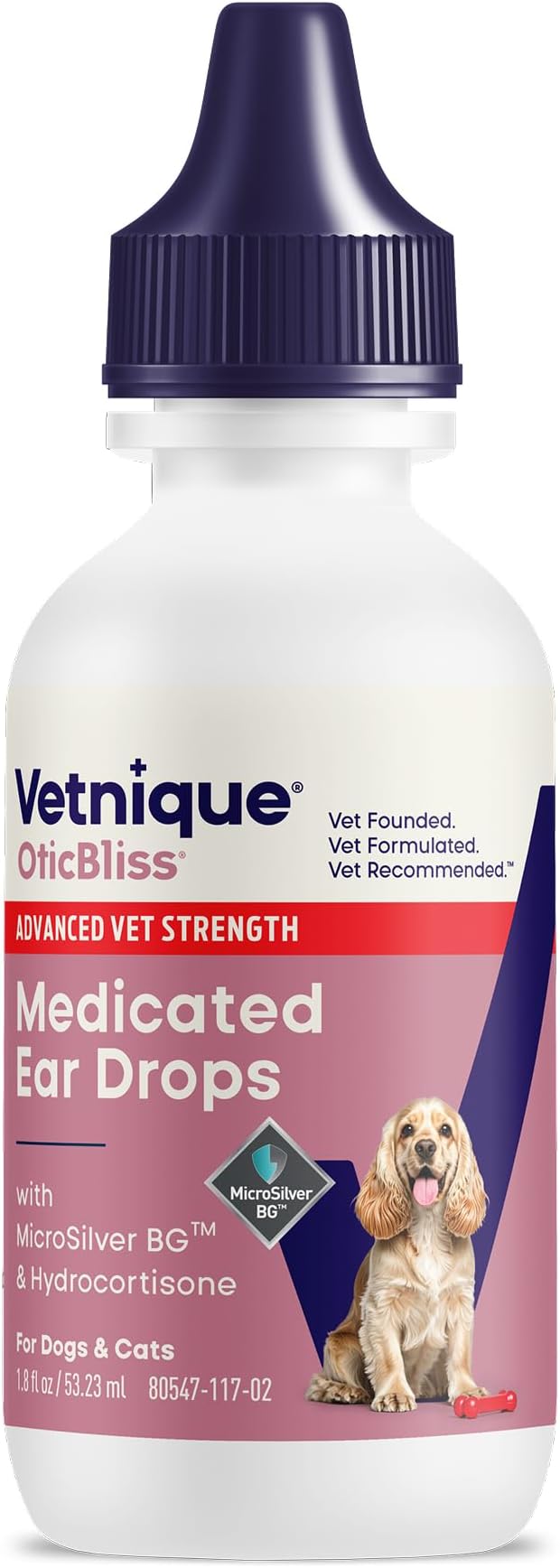 Vetnique Oticbliss Medicated Ear Drops for Dogs & Cats, Infection & Allergy (Ear Infection Drops) | Medicated Otic Drops in Two Formulas, MicroSilver BG for Infection & 1% Hydrocortisone With Chitosan for Allergy Itch Relief