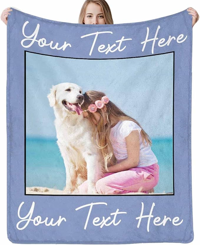 D-Story in Loving Memory of Loss Dog,Custom Sympathy Blanket with Dogs Pictures and Text Personalized Dog Sympathy Remembrance Gift for Kids and a Grieving Pet Owner