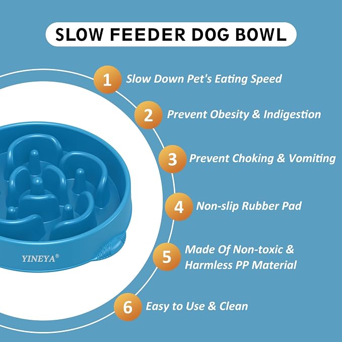 YINEYA 4 Cups Slow Feeder Dog Bowls Large Breed, Anti-Choking Pet Supplies, Maze Dog Food Bowl, Puzzle Feeder That Slow Down Eating 2PCS