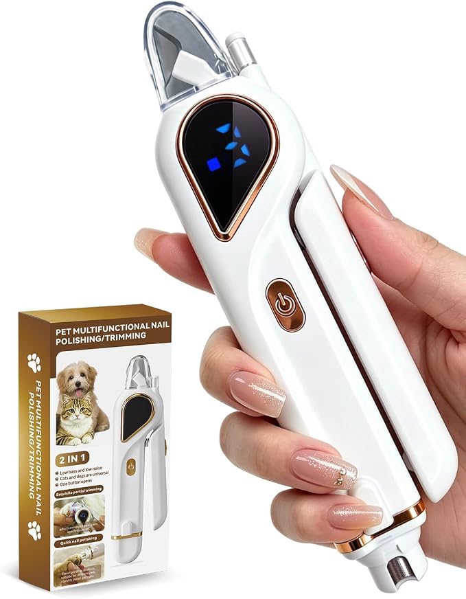 2-in-1 Cat Nail Clippers & Dog Grinder with Dual LED Lights (White) | 3 Speeds Nail Clippers, Quick Sensor, Safety Guard, Type-C Charging, Low Decibel Grinder for Small Medium Large Dogs & Cats