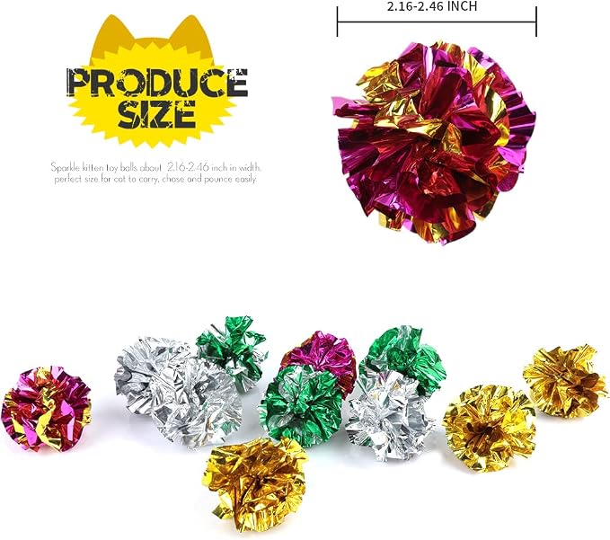 25 Pack Crinkle Balls Cat Toys for Cats - Original Mylar Crinkle Balls (Random Color)