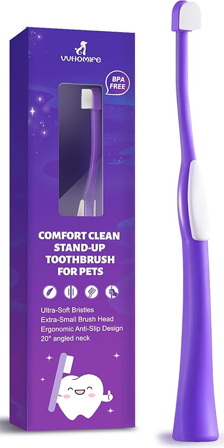 Zero-Pressure Pet Toothbrush for Cats & Small Dogs, Purple | Gentle Gum Comfort. Hygienic Standing Base. Soft Brushing Feel. Easy Daily Routine for Delicate Mouths.