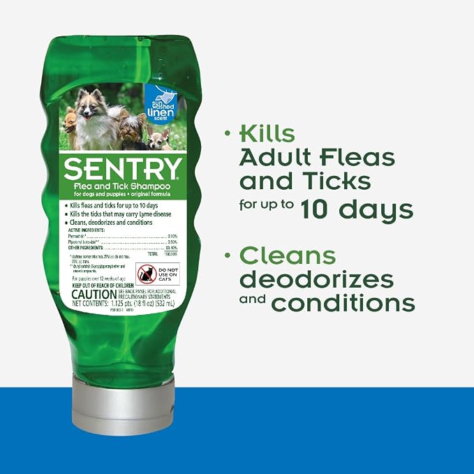 SENTRY PRO Flea and Tick Shampoo for Dogs, Rid Your Dog of Fleas, Ticks and Other Pests, Sunwashed Linen, 18 oz | Ideal for Dogs & Puppies 12 Weeks+; Cleans, Conditions & Deodorizes; complement to monthly topical drops