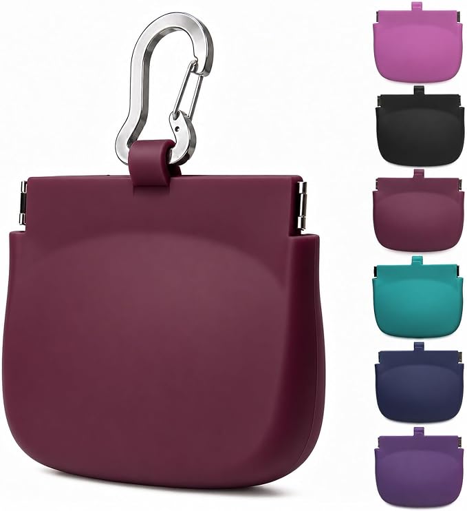 1 Cup Silicone Dog Treat Pouch, Dog Training Treat Bag, Burgundy | One-Hand Use, Auto-Closes, No Spills When Inverted, Carabiner Keeps Pouch Secure, Easy to Clean, Holds Dry or Wet Dog Food