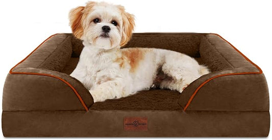 Comfort Expression Orthopedic Dog Bed for Medium Size Dog with Bolster | Waterproof Dog Couch Bed with Washable Cover & Non-Slip Bottom, Supportive Egg Crate Foam Medium Pet Bed, 28x19 Inch