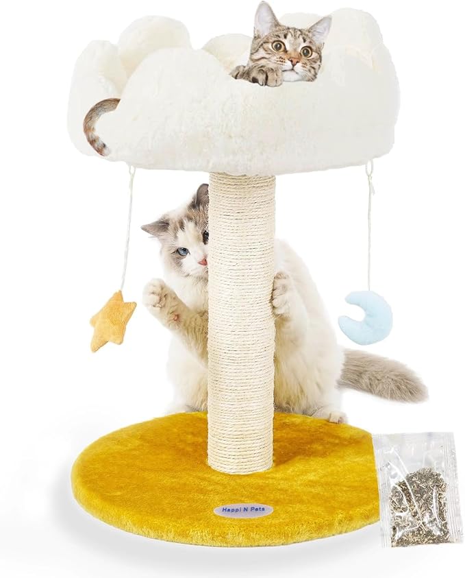 Cloud Cat Tree, Cat Scratching Post with Soft Bed for Kitten | Natural Sisal Posts, Small Cat tree, Kitten Scratching Post, Cute Toys & Catnip, Easy To Clean, Stable Structure, Home Decor