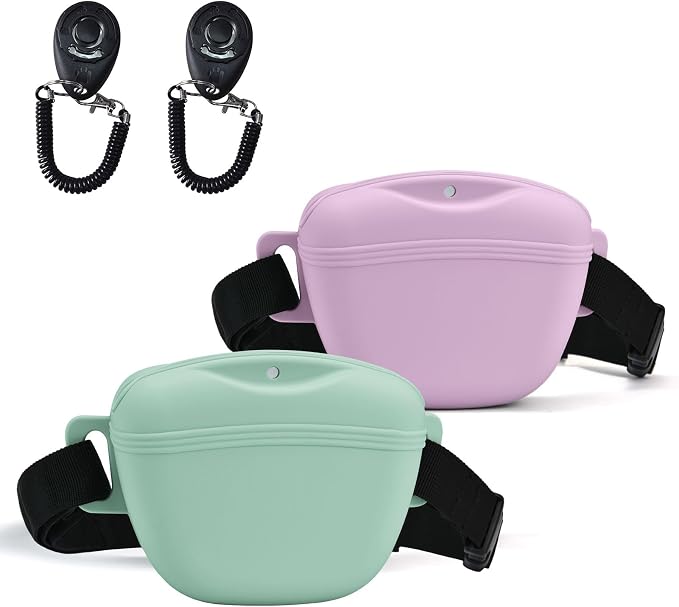 AUDWUD Magnetic Silicone Dog Treat Pouch with Adjustable Belt | Fits All Waist Sizes.Hands free with adjustable strap 31"-49.5",Magnetic spill proof seal for active,flexible
