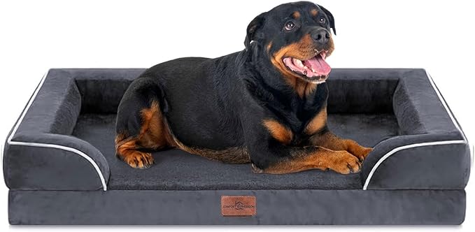 Comfort Expression Orthopedic Dog Bed for Extra Large Dogs with Bolster | Waterproof Dog Couch Bed with Washable Cover & Non-Slip Bottom, Supportive Egg Crate Foam XL Pet Bed, 48x30 Inch