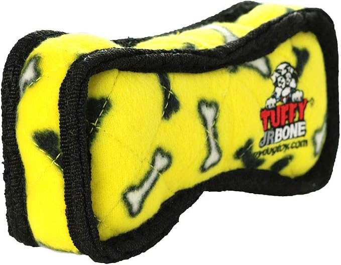 TUFFY - World's Tuffest Soft Dog Toy - Junior Bone -Squeakers -Multiple Layers. Made Durable, Strong & Tough.Interactive Play(Tug, Toss & Fetch). Machine Washable & Floats (Yelllow Bone, Bone2 2 Pack)