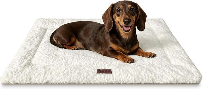 Reversible Dog Crate Mat for Large Dogs, Oxford & Fleece, 35"x22",Beige | 1.2" Fill Preserves Crate Height,Fleece Cozy,Wipes Clean,Splash-Proof,Machine Washable, Folds Flat For 30" Wire Crate & Go