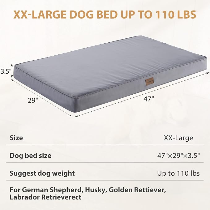 BFPETHOME Outdoor Waterproof Dog Bed for Large Dogs, Washable Cover, 47" | Outdoor & Indoor Use, Waterproof, For Medium, Large, Extra Large Dogs, Orthopedic, Egg Crate Foam, Up to 110 lbs
