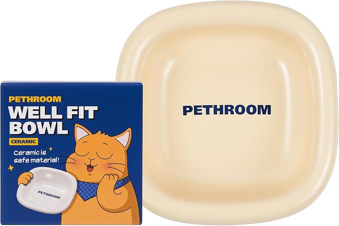 Well Fit Dog Bowl, Durable Ceramic Cat & Dog Food and Water Bowl | Non-Slip Silicone Base, Easy to Clean, 6.2 × 6.2 × 2.0 in, Cream