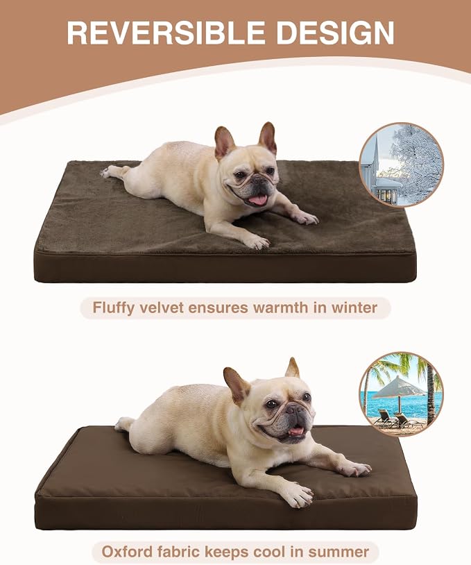KSIIA Orthopedic Dog Bed for Medium Dogs with Waterproof Lining,Brown,29x18 | Deluxe Soft Plush Dog Crate Bed, Washable Pet Mat with Removable Cover & Egg Crate Foam for Medium Dogs Sleeping & Relaxing