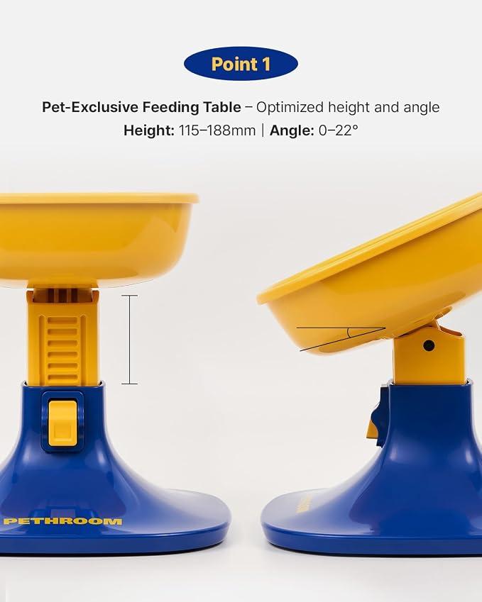 Well Fit Elevated Dog Bowl Stand, Yellow & Blue | Adjustable Height 4.5–7.4 in with 0–22° Tilt, Stable Non-Slip Feeding Stand for Dogs & Cats, Bowl Not Included
