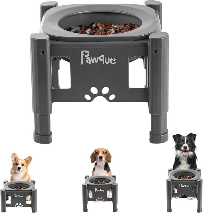 35oz Elevated Slow Feeder Dog Food Bowls with Adjustable Stand | 3 Heights (6.1", 7.7", 9.3"), Raised Dog Bowls for Medium and Small Breed Dogs Cats, Non Slip Rubber & Mess Proof