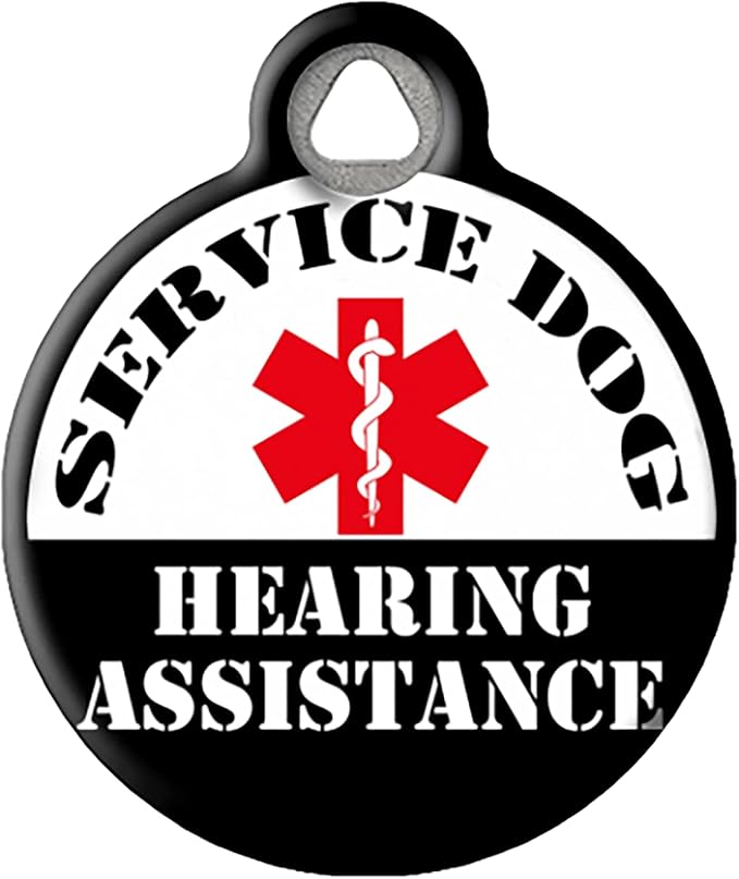 Hearing Assistance Service Animal Personalized Medical Alert Pet ID Tags for Dogs, Silent Nametag with Customized Identification Information, Large 1.25" Diameter