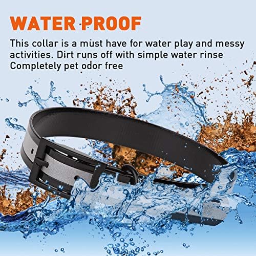 Dogline Biothane Translucent Reflective Waterproof Dog Collar Strong Coated Nylon Webbing with Black Hardware Odor- Proof for Easy Care Clean Fits Small Medium or Large Dogs - Black 1" W x 18"-22" L