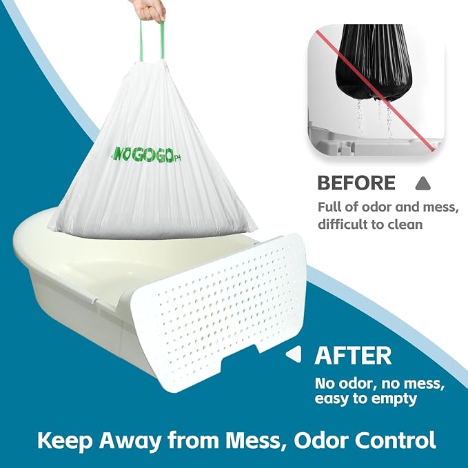 100 Pack Litter Box Bags, Compatible with Self Cleaning Litter Box Scooper Young & Luxury Pro & Ultra, Automatic Litter Box Liners, Replacement Trash Bags with Drawstring, 25.59" x 15.75"