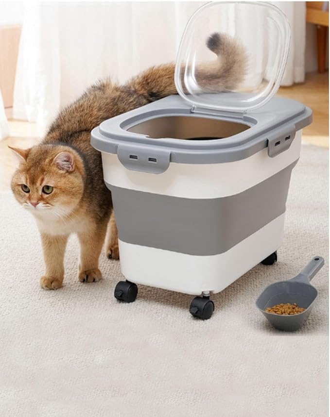 20-23 Lbs Dog Food Storage Container Airtight,Collapsible Pet Food Storage | Dog Food Container with Double Airtight Seal & Magnetic Lid,Cat Food Container with Wheels for Easy Moving,Small Jar,Scoop