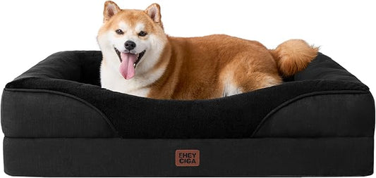 EHEYCIGA Orthopedic Dog Bed for Large Sized Dog, 36x27 Inch Large Memory Foam Dog Couch Bed with Sides, Waterproof Liner & Washable Removable Cover, Bolster Pet Sofa, Black