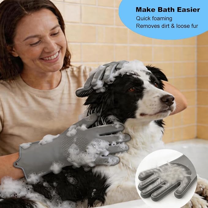 3PCS Dog Bath Brush Set | Dog Washing Gloves with Shampoo Brush, Dog Scrubber with Adjustable Handle, Pet Shower Brush for Bath, Massage and Grooming