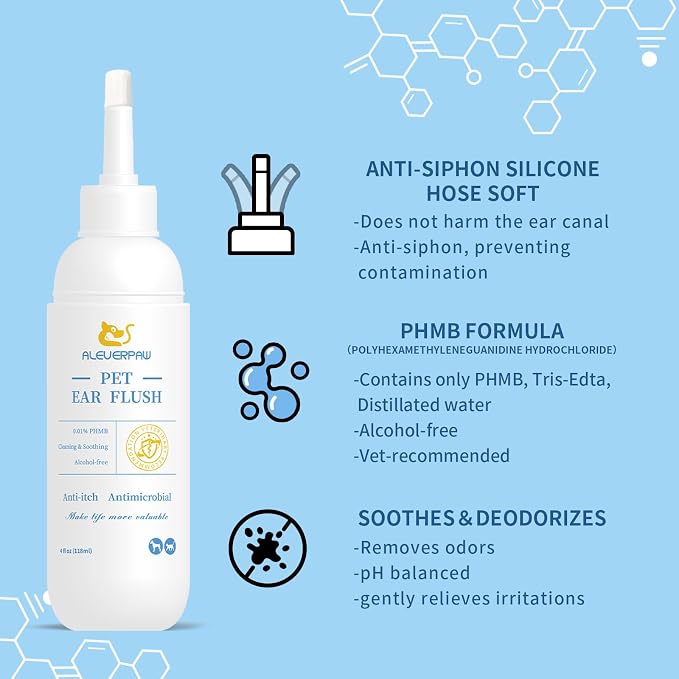 Tris Flush Cat & Dog Ear Cleaner | Pet Ear Infection Treatment | Hypoallergenic pet flush with PHMB. Cleans ear canal & removes odor safely. Includes 20 cotton swabs. 4 fl oz.