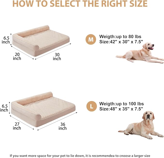 BFPETHOME Orthopedic Washable Dog Bed, Sleeping Couch for Large Senior Dogs | Deluxe Plush Rose Velvet Washable Cover, Egg Crate Foam Support, Waterproof Lining, Non-Slip Bottom, Senior Dogs