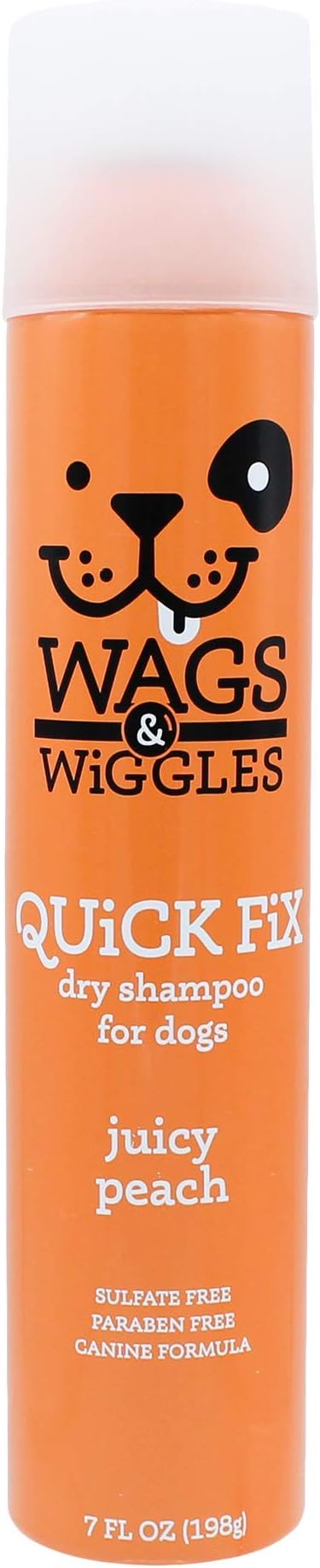 Wags & Wiggles Quick Fix Dog Dry Shampoo, Juicy Peach, 7 Oz | Waterless grooming formula, for quick touch-ups between baths, fresh scent, for daily dog grooming use