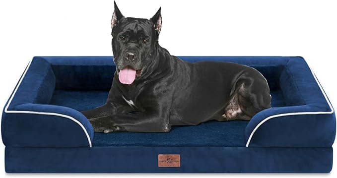 Comfort Expression Orthopedic Dog Bed for Extra Large Dogs with Bolster | Waterproof Dog Couch Bed with Washable Cover & Non-Slip Bottom, Supportive Egg Crate Foam Big Dog Bed, 53x42Inch