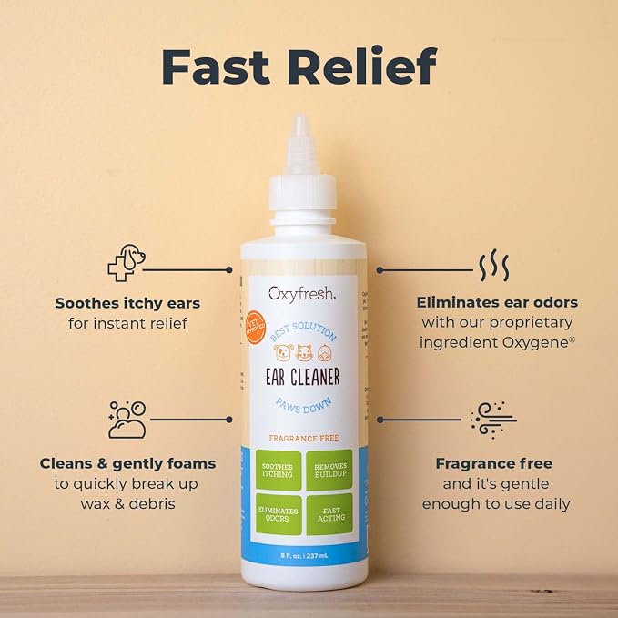 Oxyfresh Advanced Ear Cleanser for Dogs & Cats – Fast Acting Pet Ear Wash | Gentle Ear Cleanser for Dogs Works Great for Routine Dog Ear Wash and Cat Ear Cleans Wax & Debris For Stinky Dog & Cat Ears