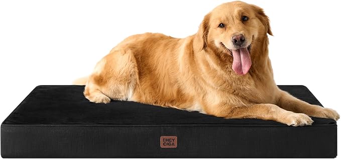 EHEYCIGA XL Memory Foam Dog Crate Bed Washable, 41x27Inch, Black | High Density Egg Crate Foam, Waterproof Liner, Removable Easy Clean Cover, Non-Slip Bottom, Fits Crate, Floor and Sofa
