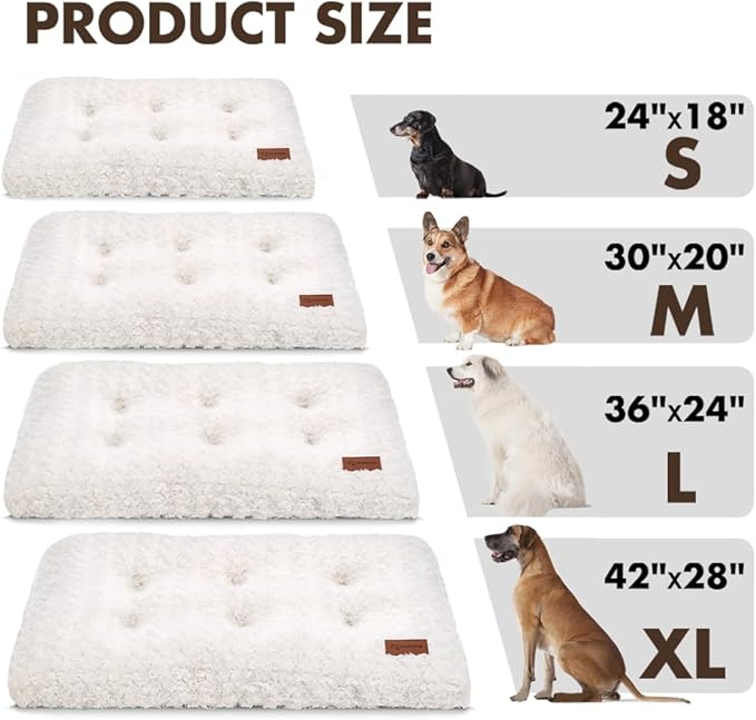 Dog Bed Crate Pad - Rosette Pattern White Velvet Pet Bed Anti-Slip Comfy Kennel Pad for Crates Rosette White L