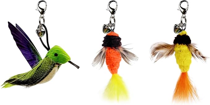 TTcat Cat Toy Hummingbird Refill Attachments with Bell & Feather, Replacement Bird Wand Toy Accessories for Interactive Cat Teaser Stick, Soft Furry Bird Kitten Chase Play Toys for Indoor Cats.